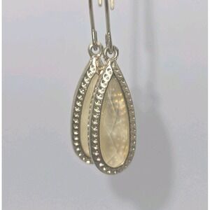 Teardrop Mother of Pearl Long Dangle Earrings Gold Tone Faceted Shell Boho Chic